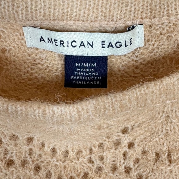 American Eagle Lace Knit Sweater Tan Long Sleeve Boat Neck Women's M NWT - Picture 2 of 10